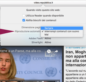 abilitare auto play video audio safari 11