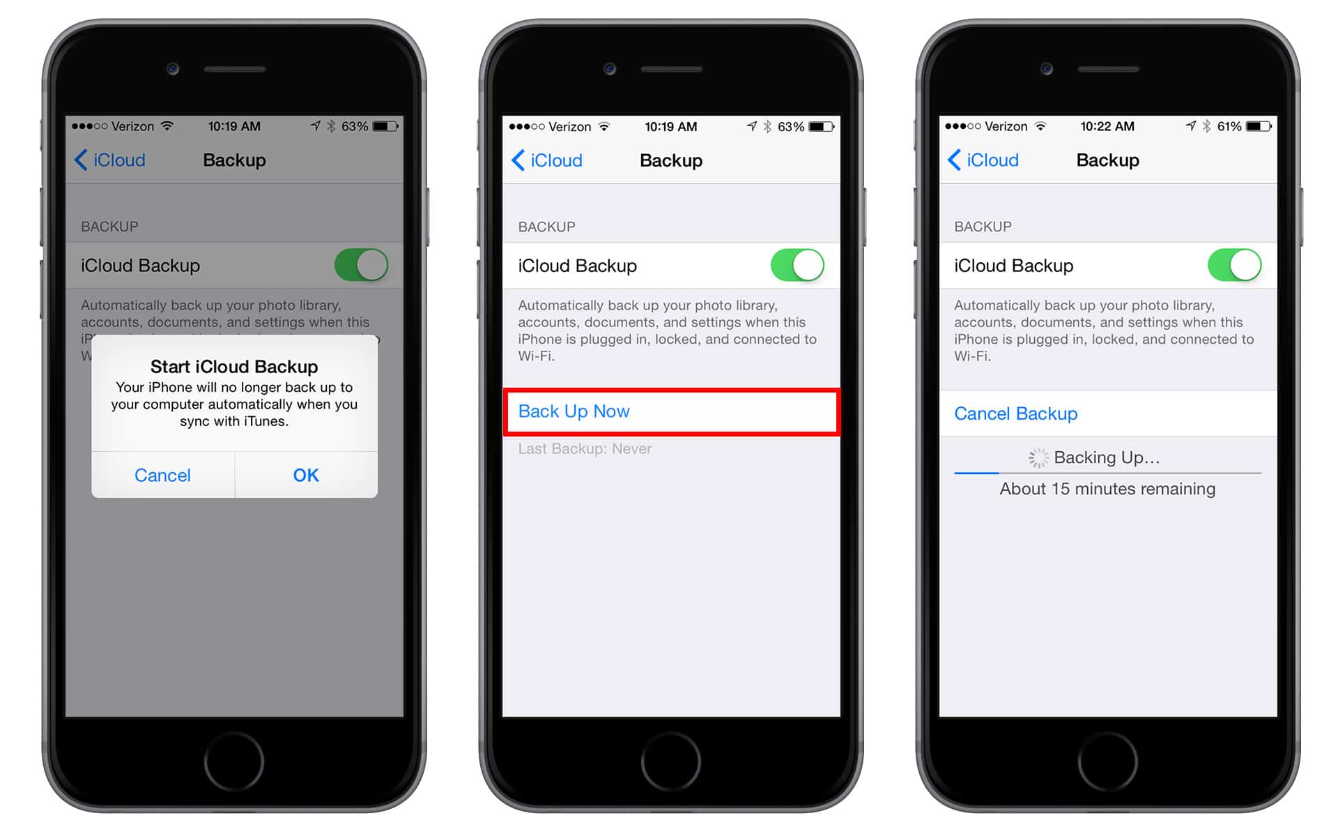 iPhone eseguire backup iCloud iTunes