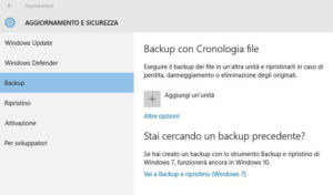 pannello backup file sistema windows10