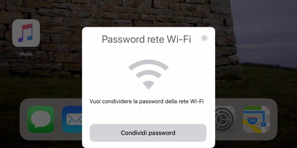 schermata condivisione password wifi iPhone