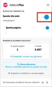 disabilitare adblock plus da browser