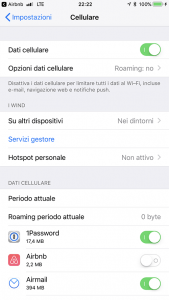 toggle disattivazione dati app ios