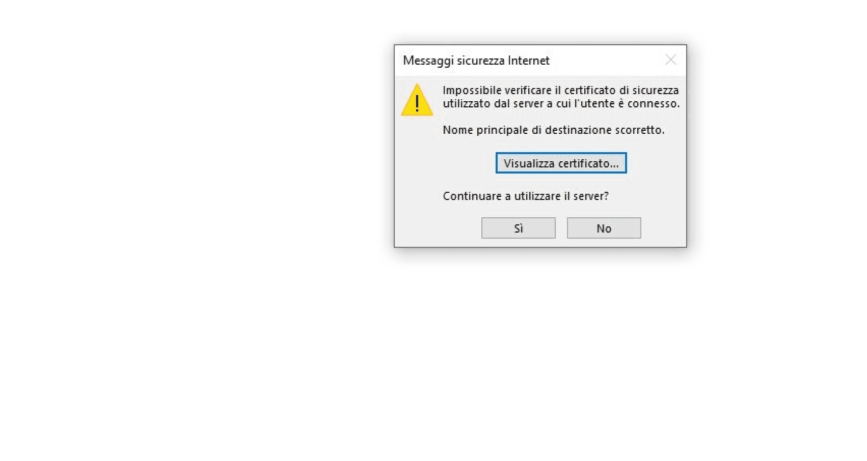 errore certificato legalmail outlook windows
