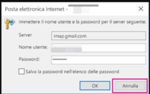 maschera errore richiesta password outlook gmail