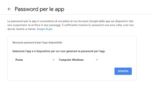 come creare impostare password specifica app google account outlook