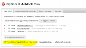 impostazioni avanzate adblockplus chrome