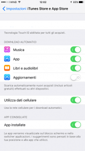 schermata impostazioni app store iphone