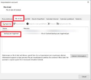 file dati pst archivio mail pec legalmail infocert outlook backup