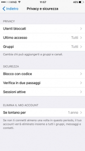 telegram blocco app con codice o password