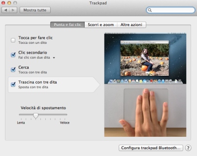 gesture trascina con 3 dita